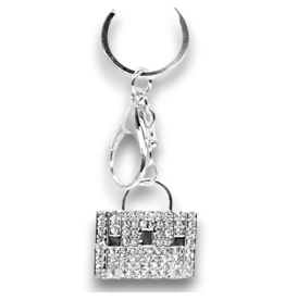 DIGS-N-GIFTS Keychains Rhinestone Key Chain Bag Charms | Silver Handbag 1ct