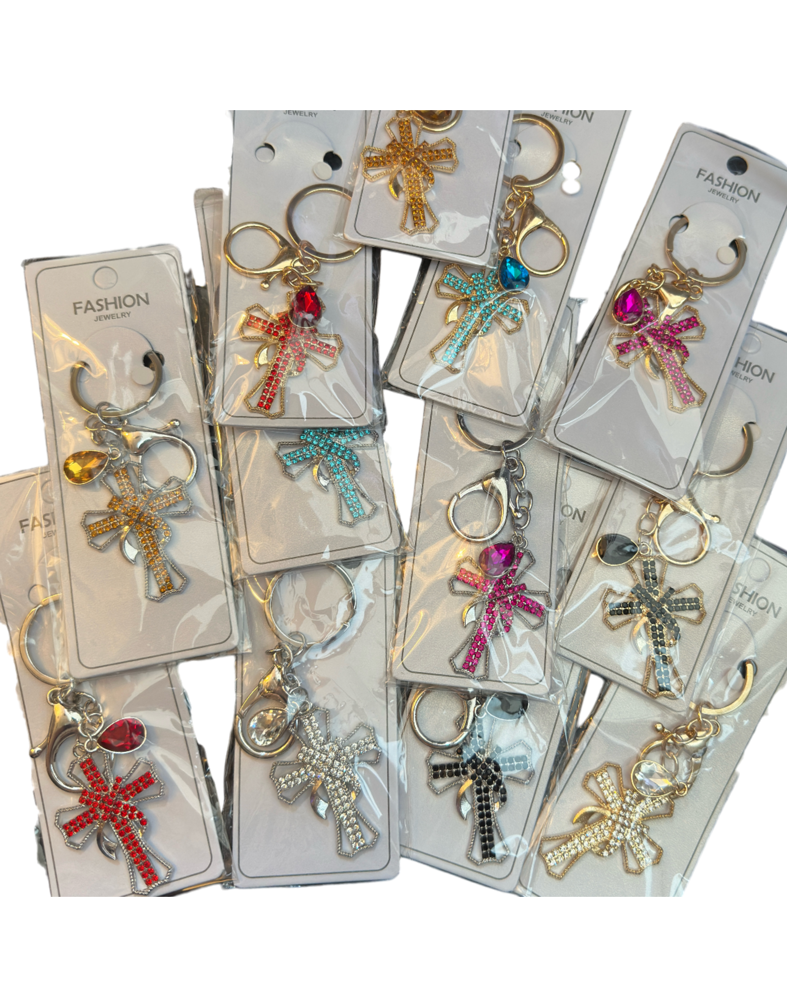 DIGS-N-GIFTS Keychains Rhinestone Bag Charms | Cross 1ct Random Color