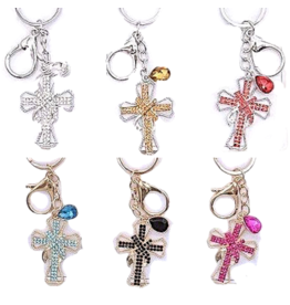 DIGS-N-GIFTS Keychains Rhinestone Bag Charms | Cross 1ct Random Color