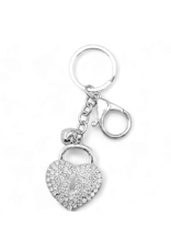 DIGS-N-GIFTS Keychains Rhinestone Key Chain Bag Charm | Heart 1ct SLVR