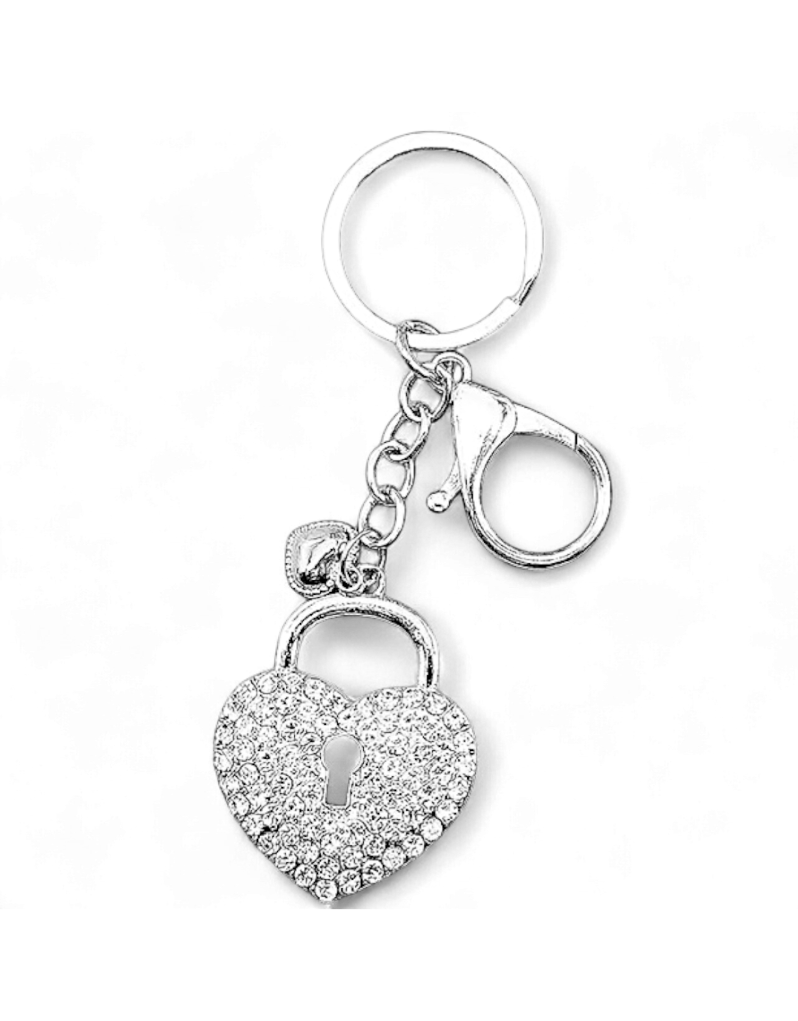DIGS-N-GIFTS Keychains Rhinestone Key Chain Bag Charm | Heart 1ct SLVR