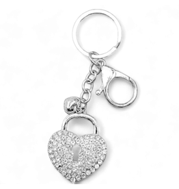 DIGS-N-GIFTS Keychains Rhinestone Key Chain Bag Charm | Heart 1ct SLVR