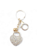 DIGS-N-GIFTS Keychains Rhinestone Key Chain Bag Charm | Heart 1ct Gold