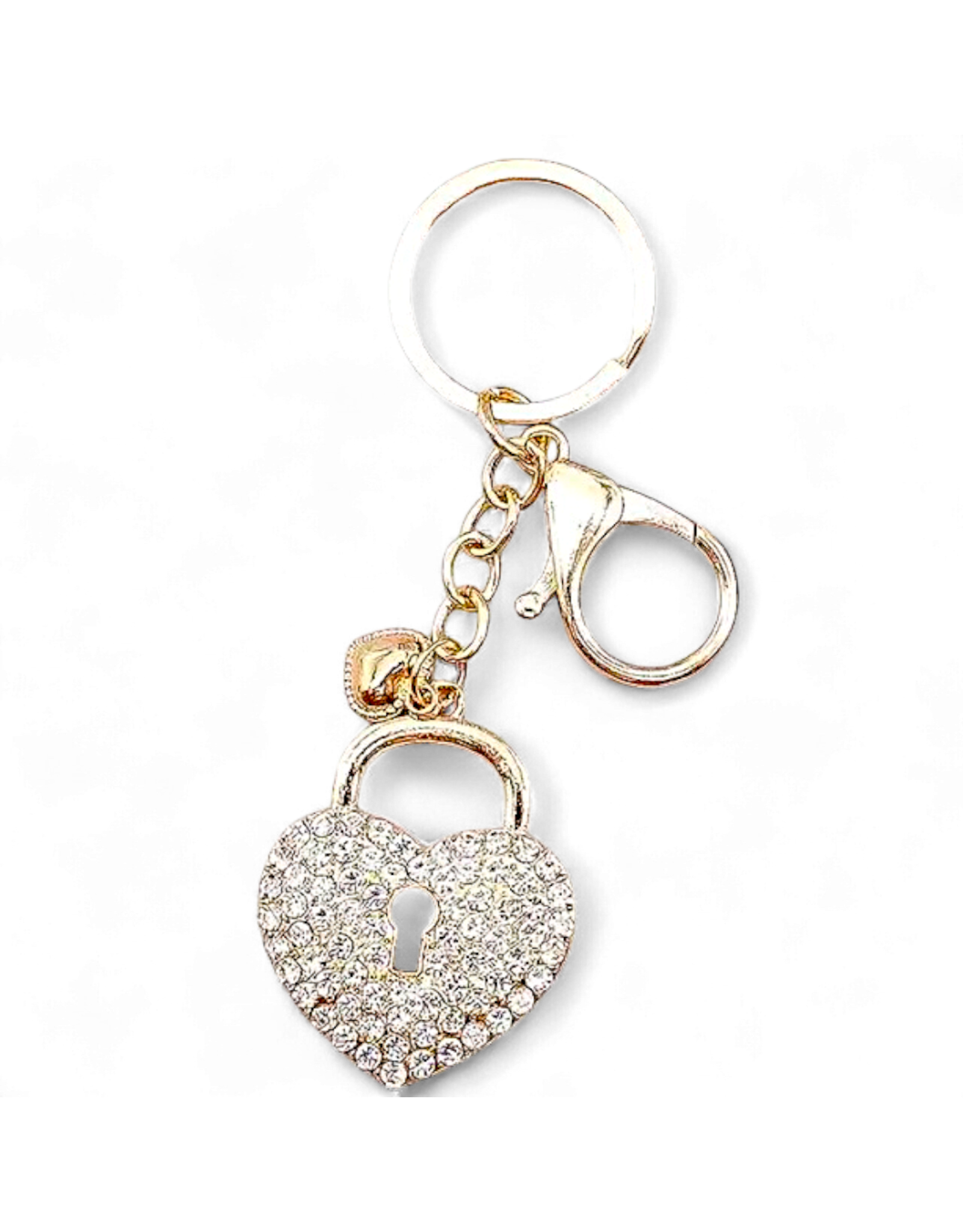 DIGS-N-GIFTS Keychains Rhinestone Key Chain Bag Charm | Heart 1ct Gold