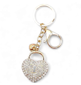 DIGS-N-GIFTS Keychains Rhinestone Key Chain Bag Charm | Heart 1ct Gold