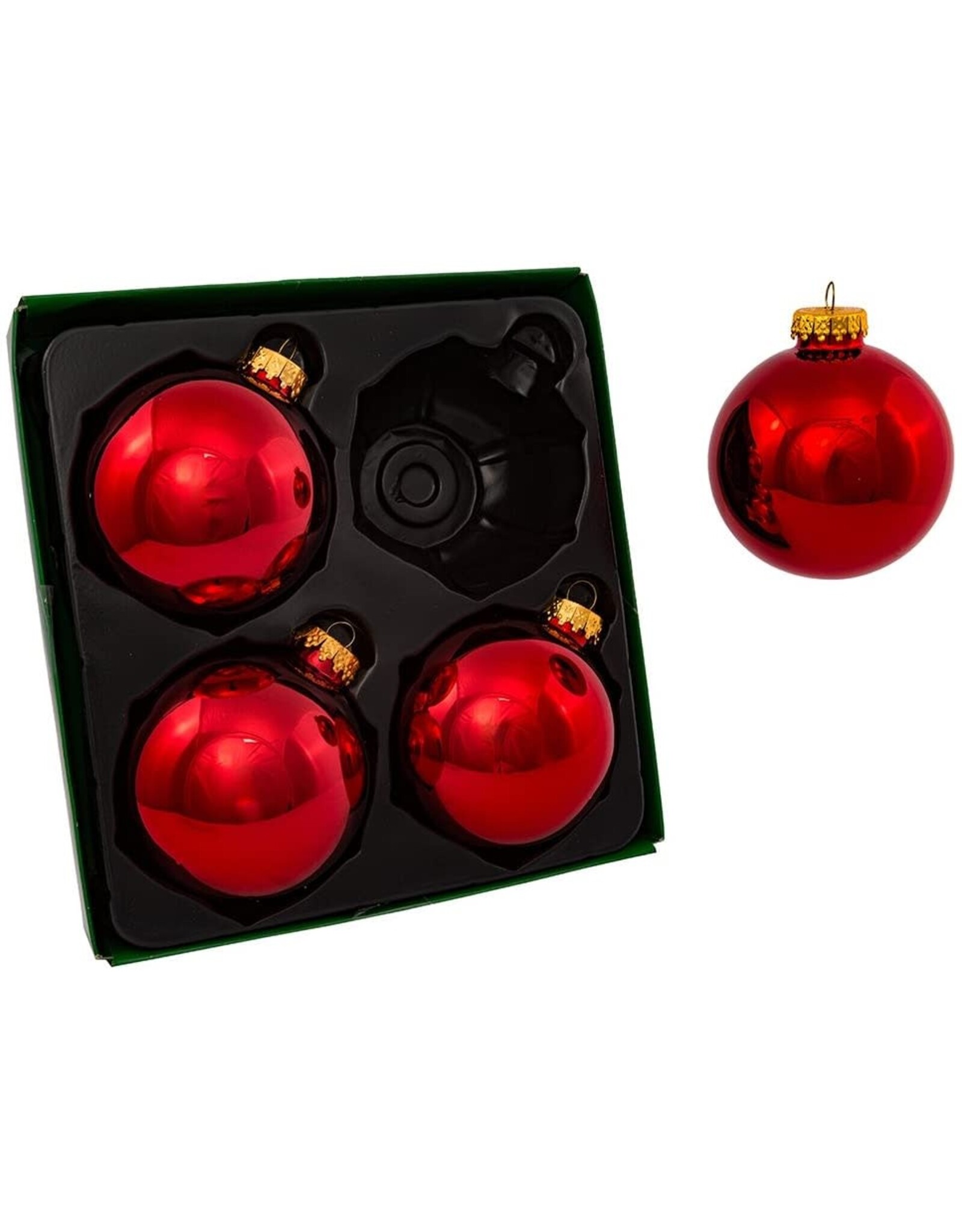 Kurt Adler Shiny Red Glass Ball Ornaments 80mm 4pc Set