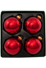 Kurt Adler Shiny Red Glass Ball Ornaments 80mm 4pc Set
