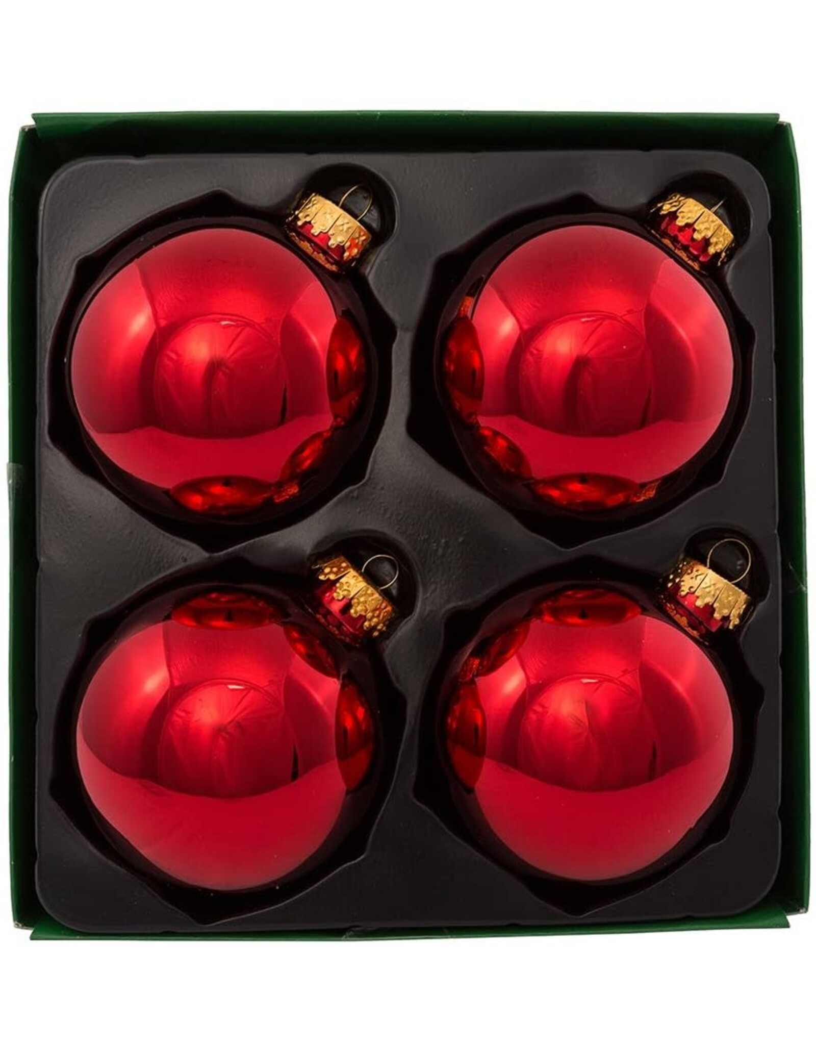 Kurt Adler Shiny Red Glass Ball Ornaments 80mm 4pc Set