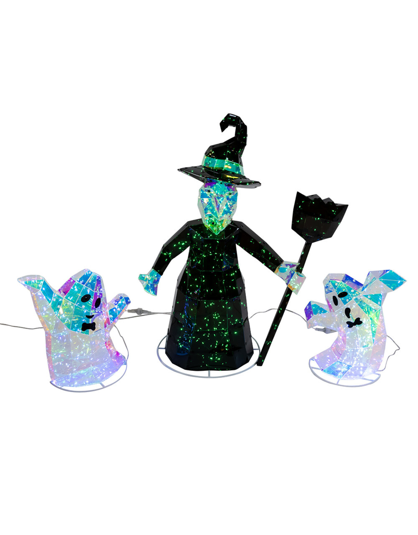 Kurt Adler Halloween Prismatics LED Witch w Ghosts 3pc Set 12-22H
