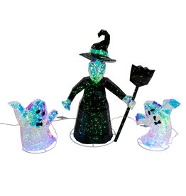 Kurt Adler Halloween Prismatics LED Witch w Ghosts 3pc Set 12-22H