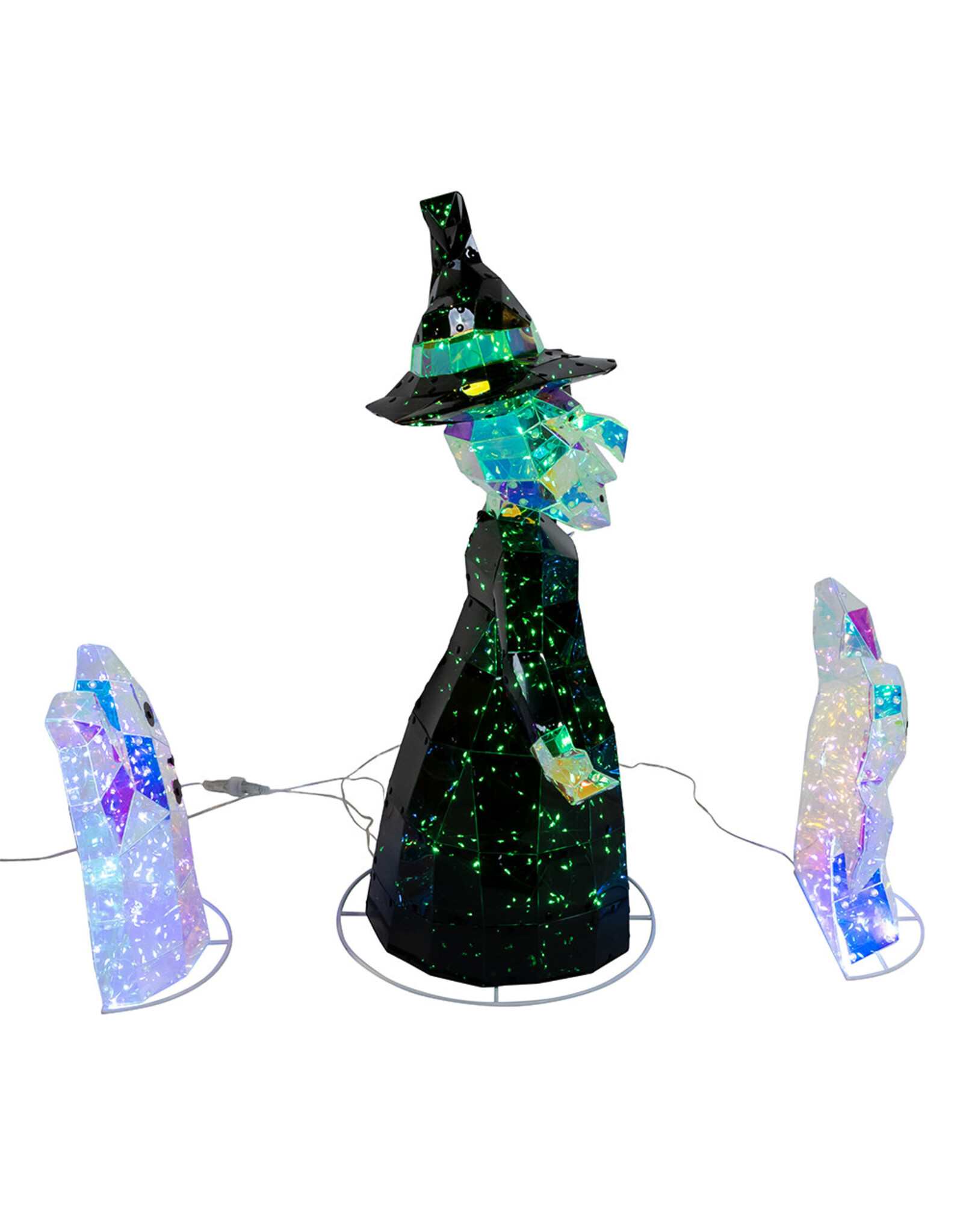 Kurt Adler Halloween Prismatics LED Witch w Ghosts 3pc Set 12-22H