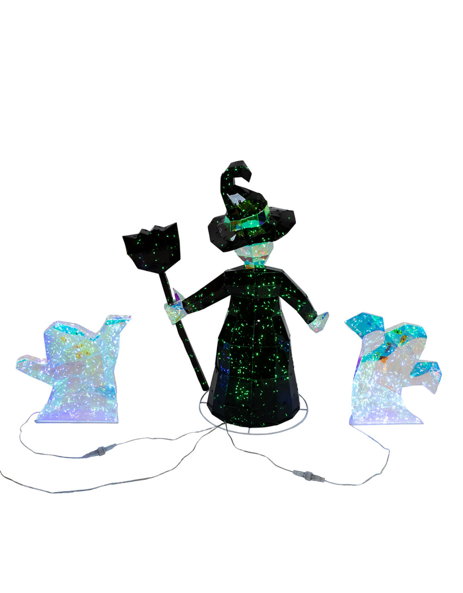 Kurt Adler Halloween Prismatics LED Witch w Ghosts 3pc Set 12-22H