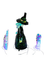 Kurt Adler Halloween Prismatics LED Witch w Ghosts 3pc Set 12-22H