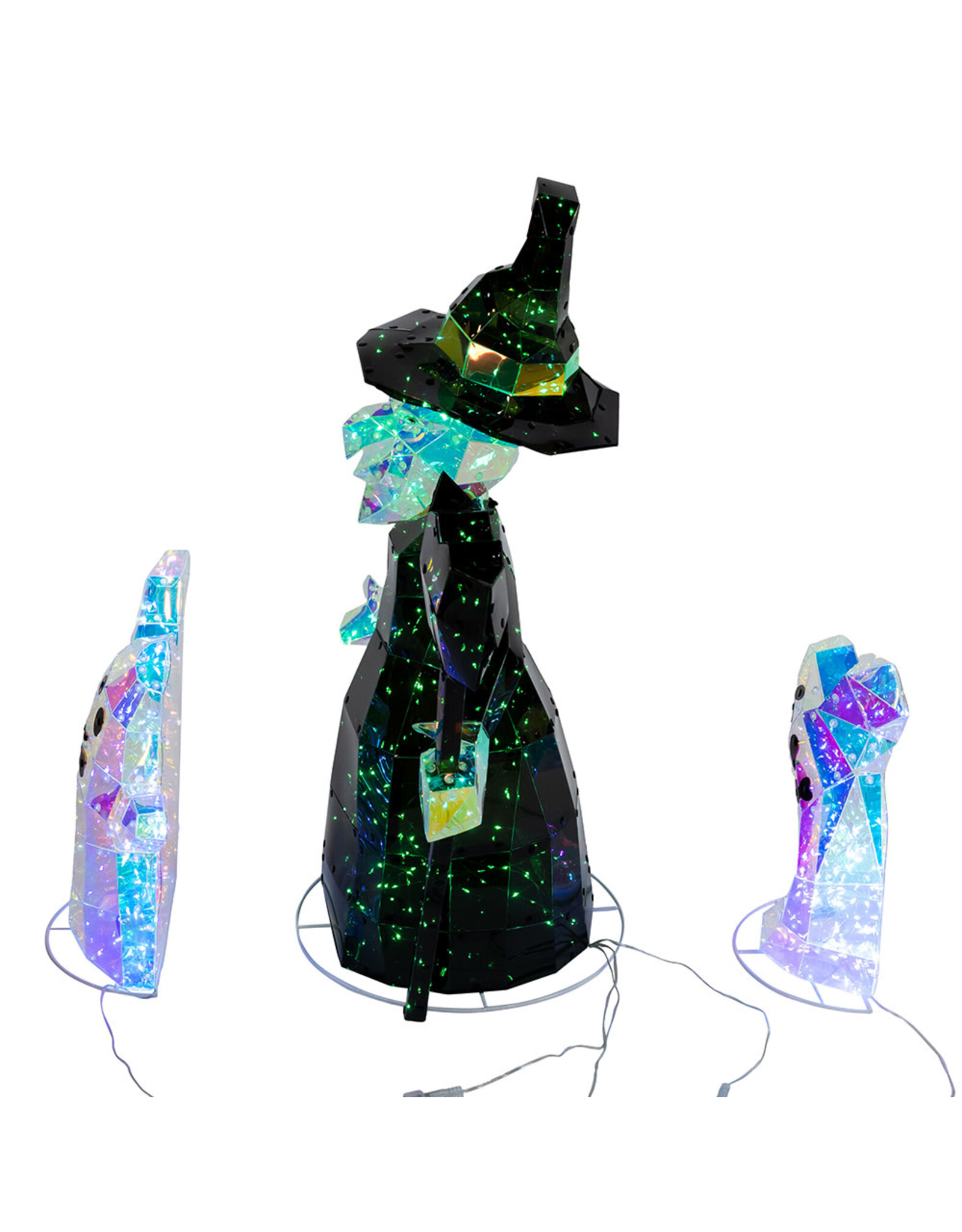 Kurt Adler Halloween Prismatics LED Witch w Ghosts 3pc Set 12-22H
