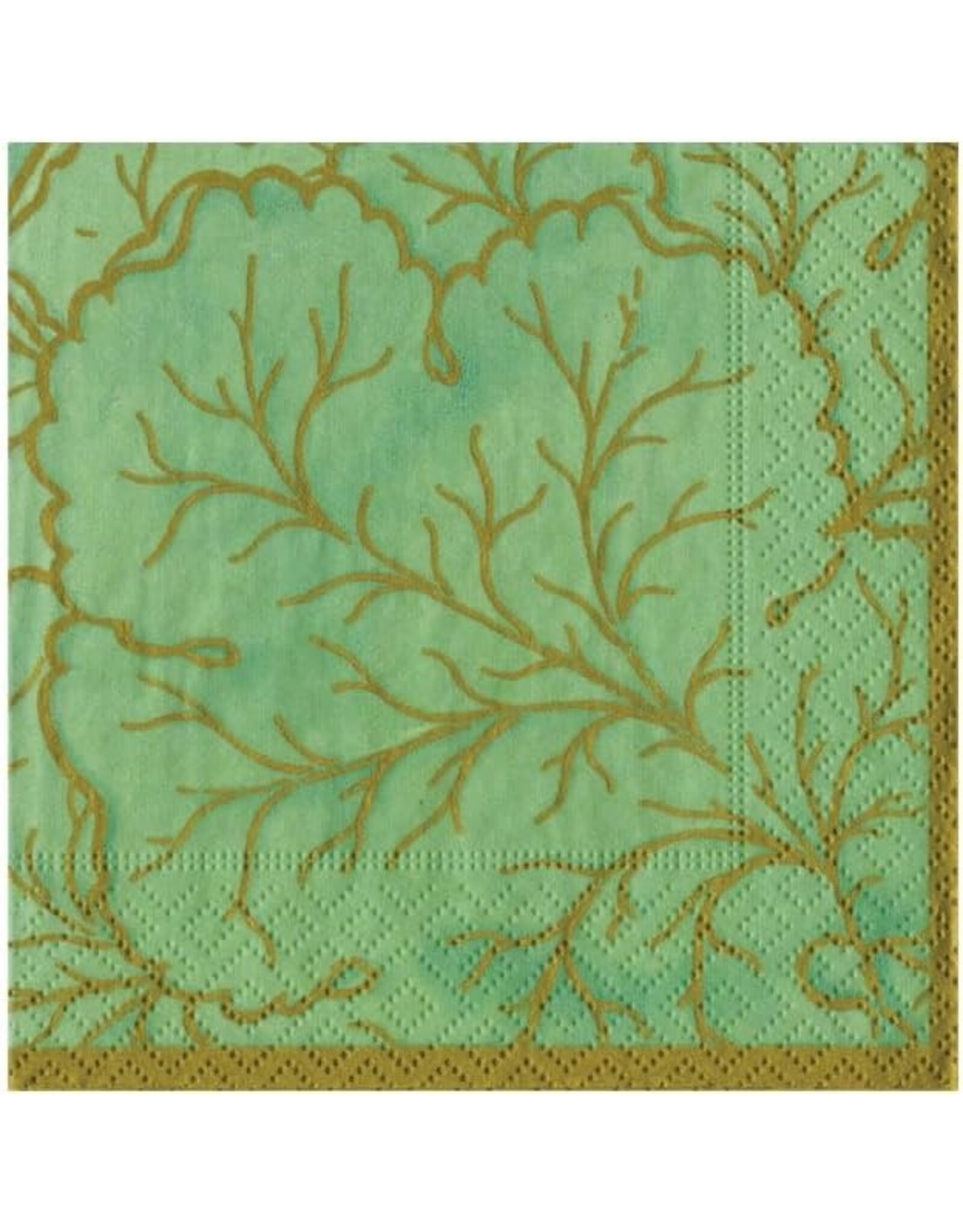 Caspari Paper Cocktail Napkins 20ct Gilded Majolica Celadon
