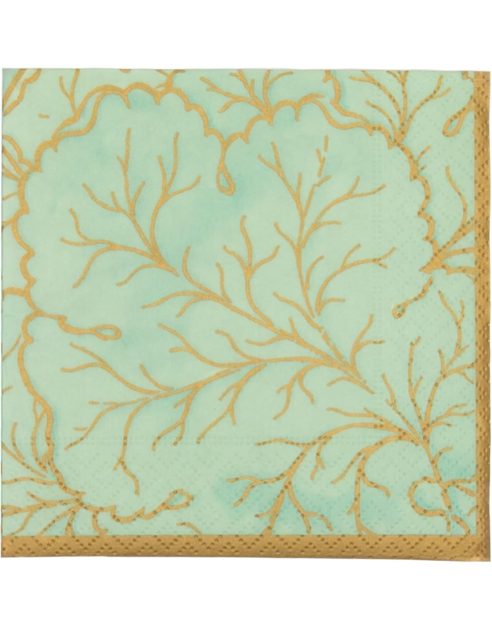 Caspari Paper Cocktail Napkins 20ct Gilded Majolica Celadon
