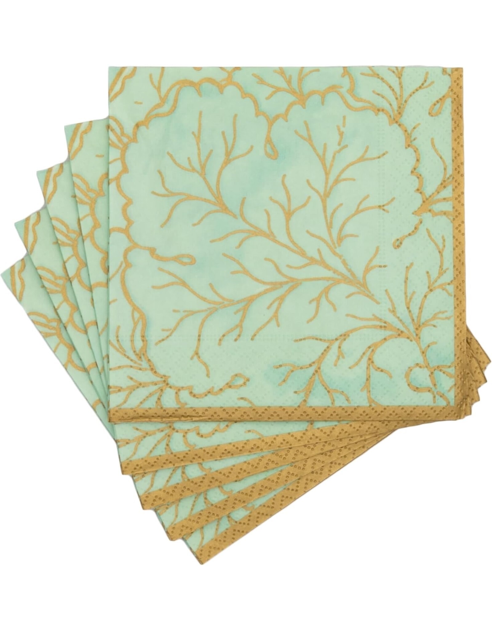 Caspari Paper Cocktail Napkins 20ct Gilded Majolica Celadon
