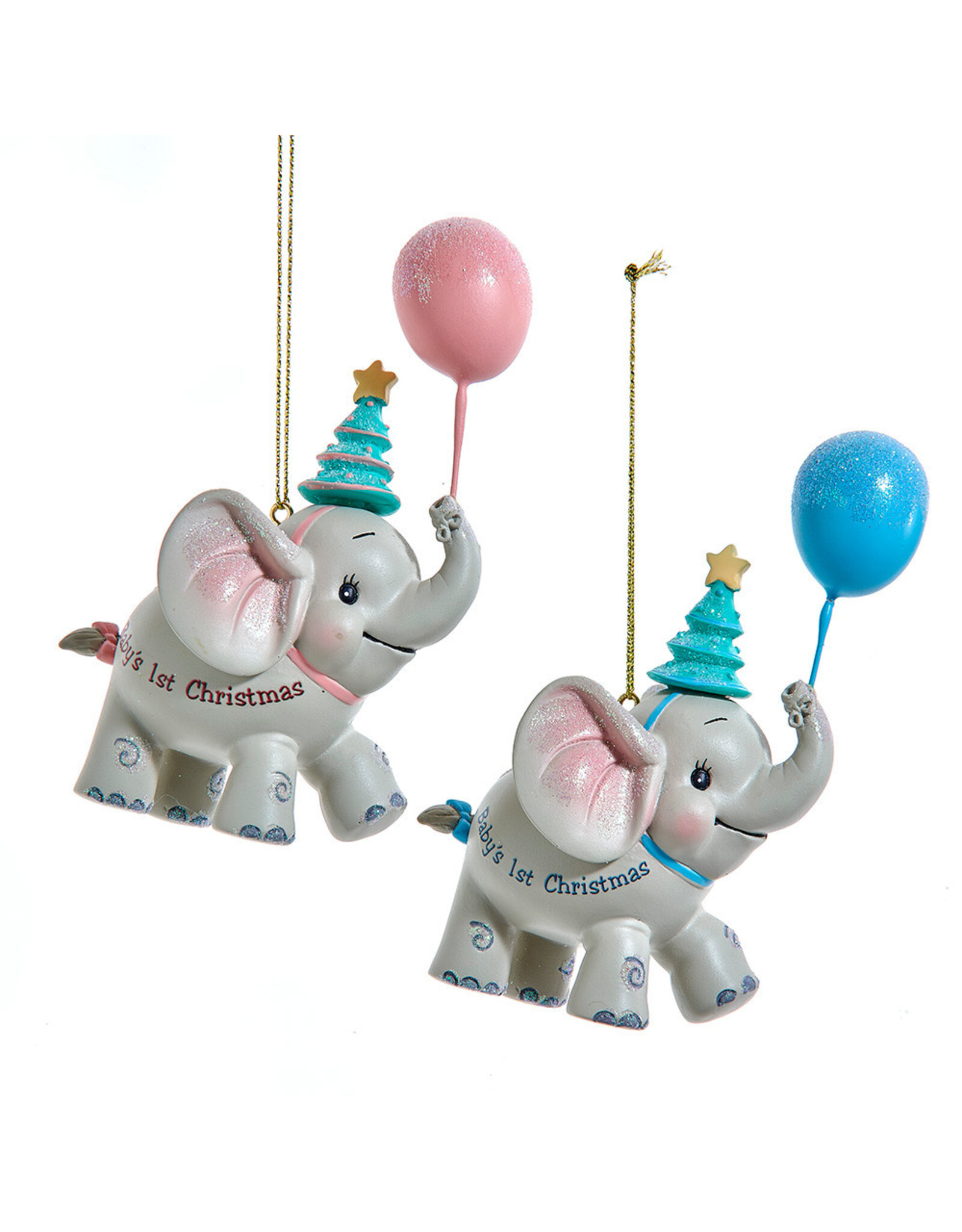 Kurt Adler Baby’s 1st Christmas Elephant w Balloon 2 Assorted