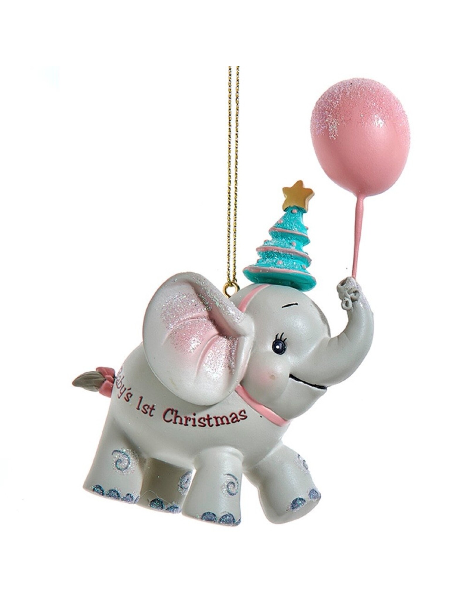 Kurt Adler Baby’s 1st Christmas Elephant w PINK Balloon