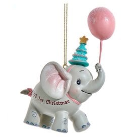 Kurt Adler Baby’s 1st Christmas Elephant w PINK Balloon
