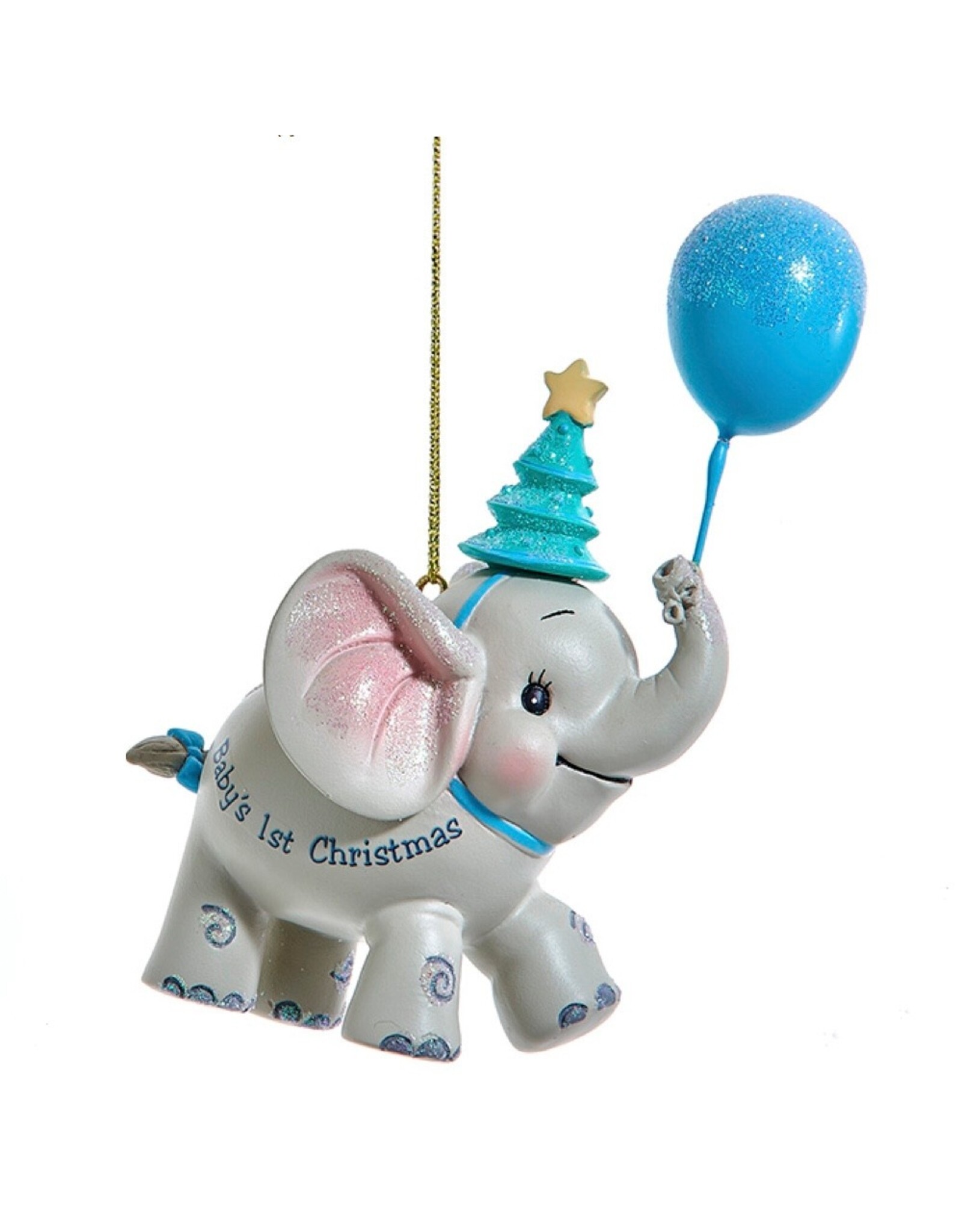 Kurt Adler Baby’s 1st Christmas Elephant w BLUE Balloon