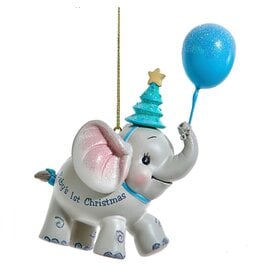 Kurt Adler Baby’s 1st Christmas Elephant w BLUE Balloon
