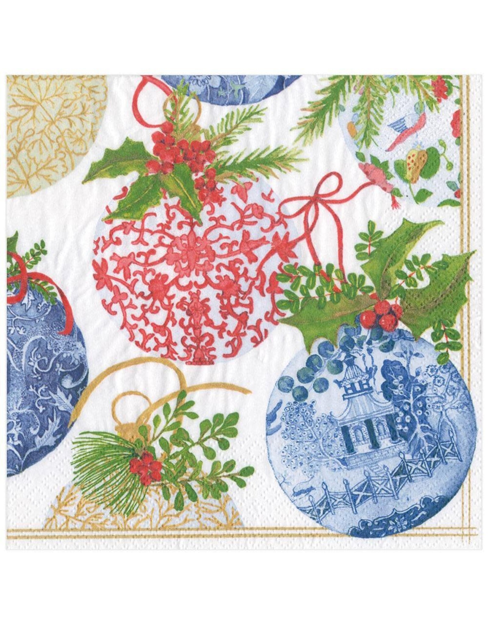 Caspari Christmas Paper Cocktail Napkins 20pk Porcelain Ornaments