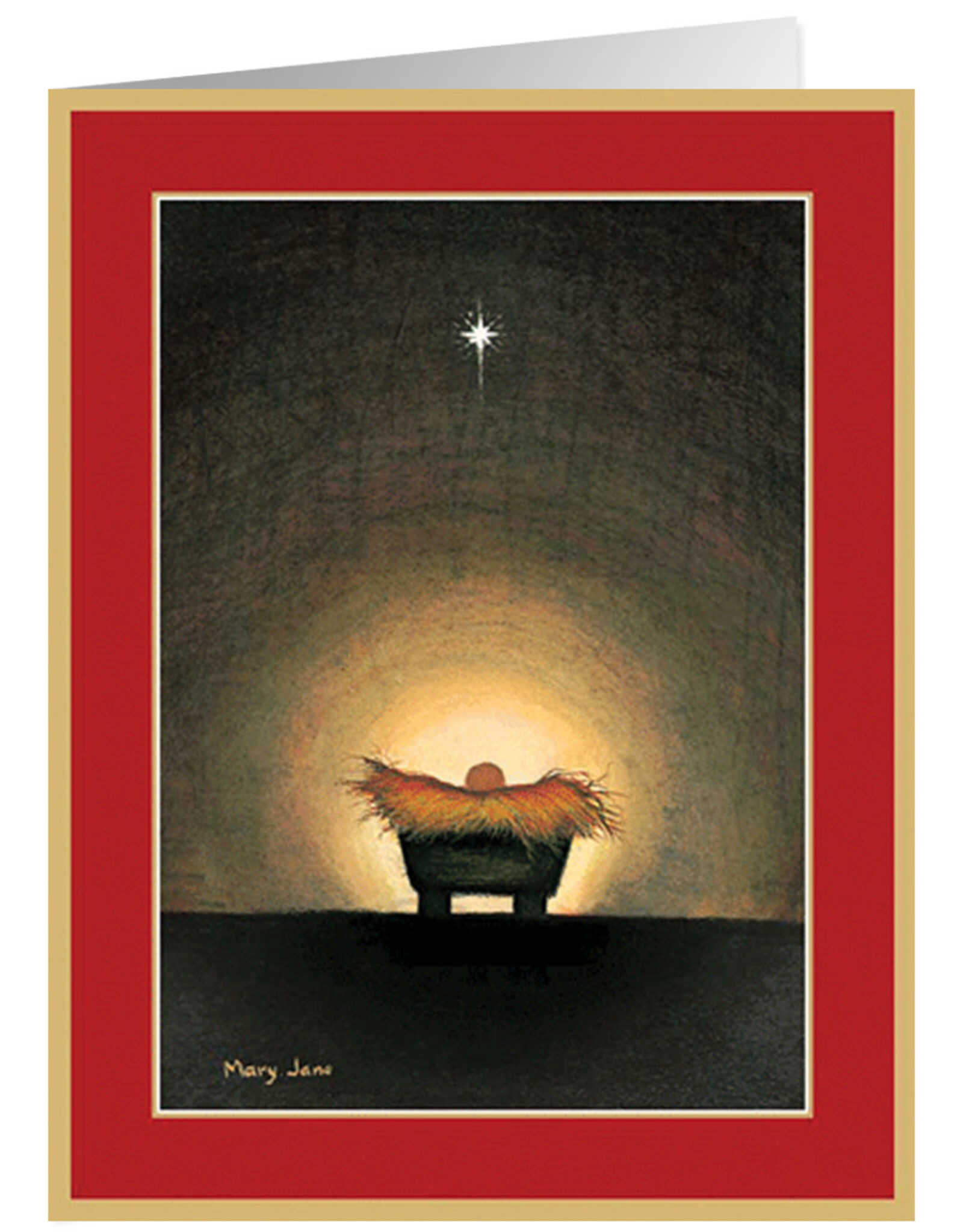 Caspari Boxed Christmas Cards 15pk Star and Creche Cards