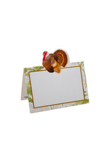 Caspari Thanksgiving Place Cards Tent Style 8pk Turkey Among Ferns Foil