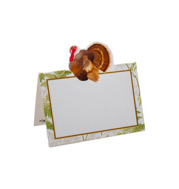 Caspari Thanksgiving Place Cards Tent Style 8pk Turkey Among Ferns Foil