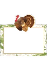 Caspari Thanksgiving Place Cards Tent Style 8pk Turkey Among Ferns Foil
