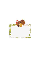 Caspari Thanksgiving Place Cards Tent Style 8pk Turkey Among Ferns Foil