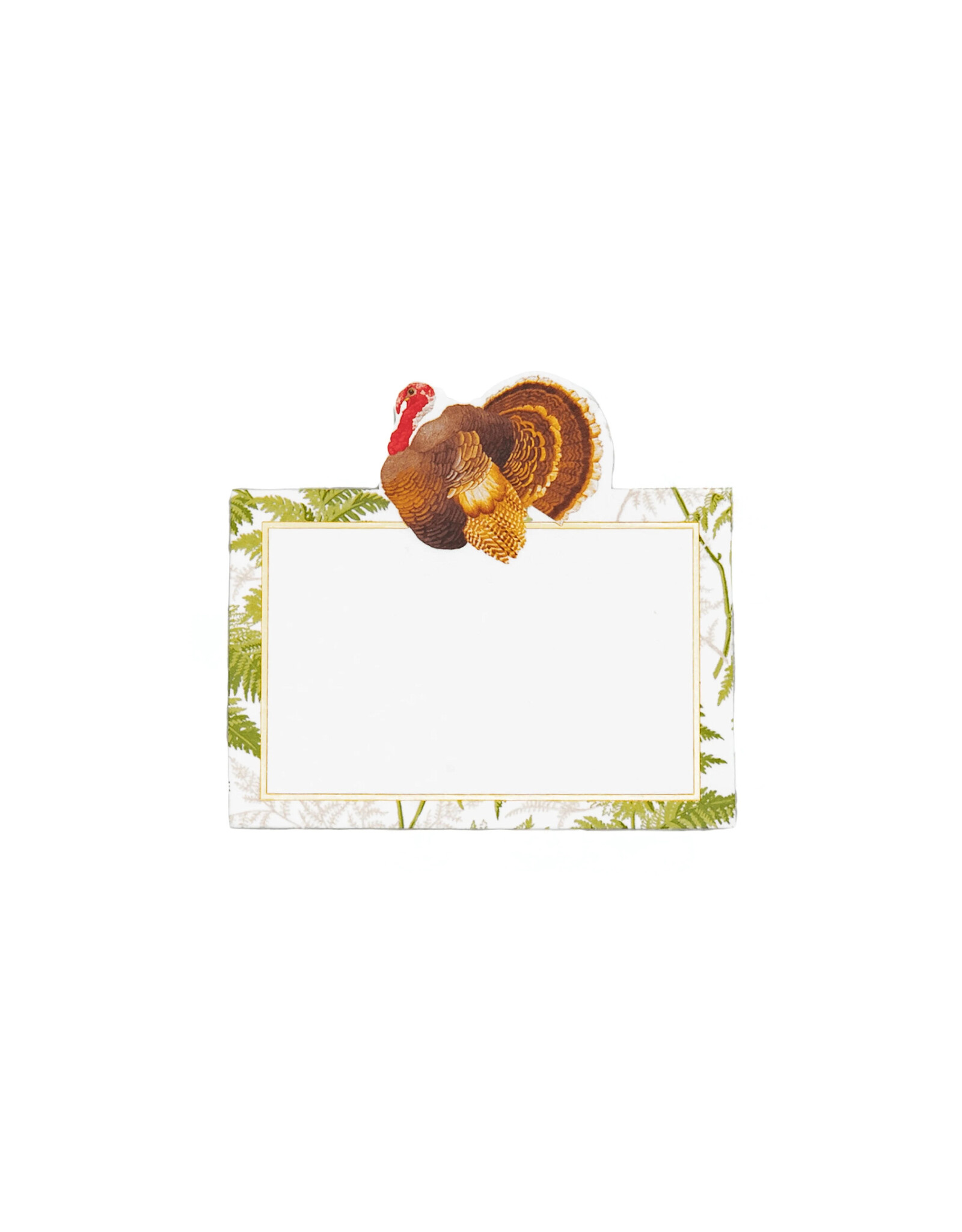 Caspari Thanksgiving Place Cards Tent Style 8pk Turkey Among Ferns Foil
