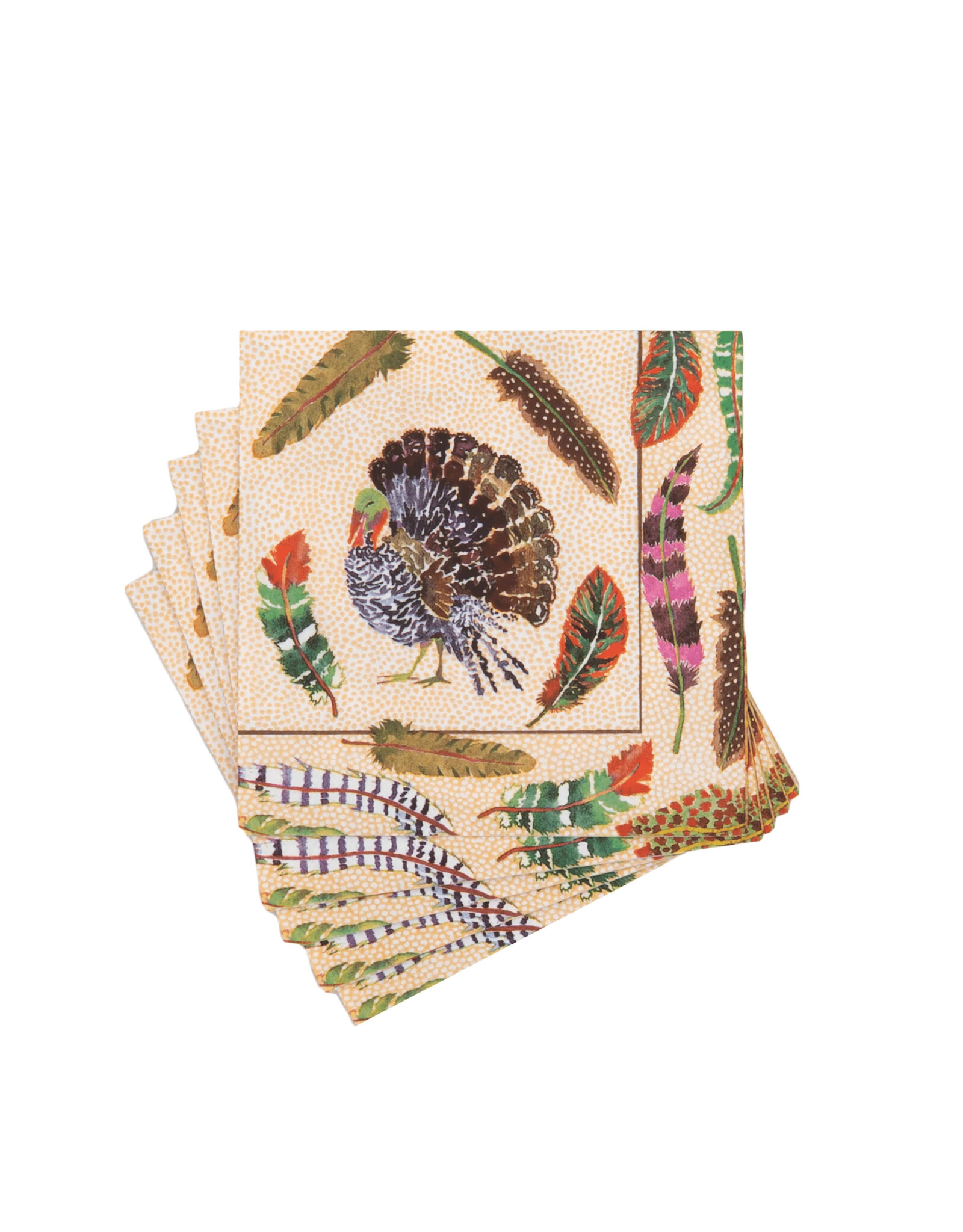 Caspari Thanksgiving Paper Cocktail Napkins 20pk Plumage Turkey
