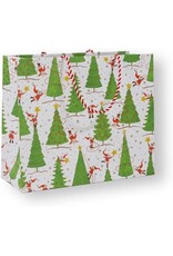 Caspari Christmas Gift Bag Large 11.75x4.75x10 Twirling Santas