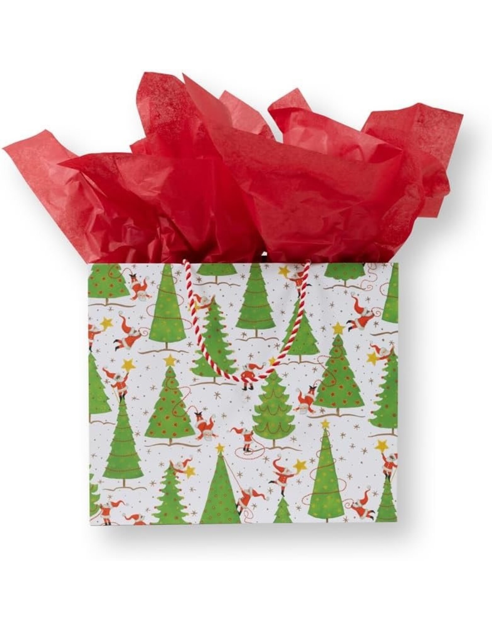 Caspari Christmas Gift Bag Large 11.75x4.75x10 Twirling Santas