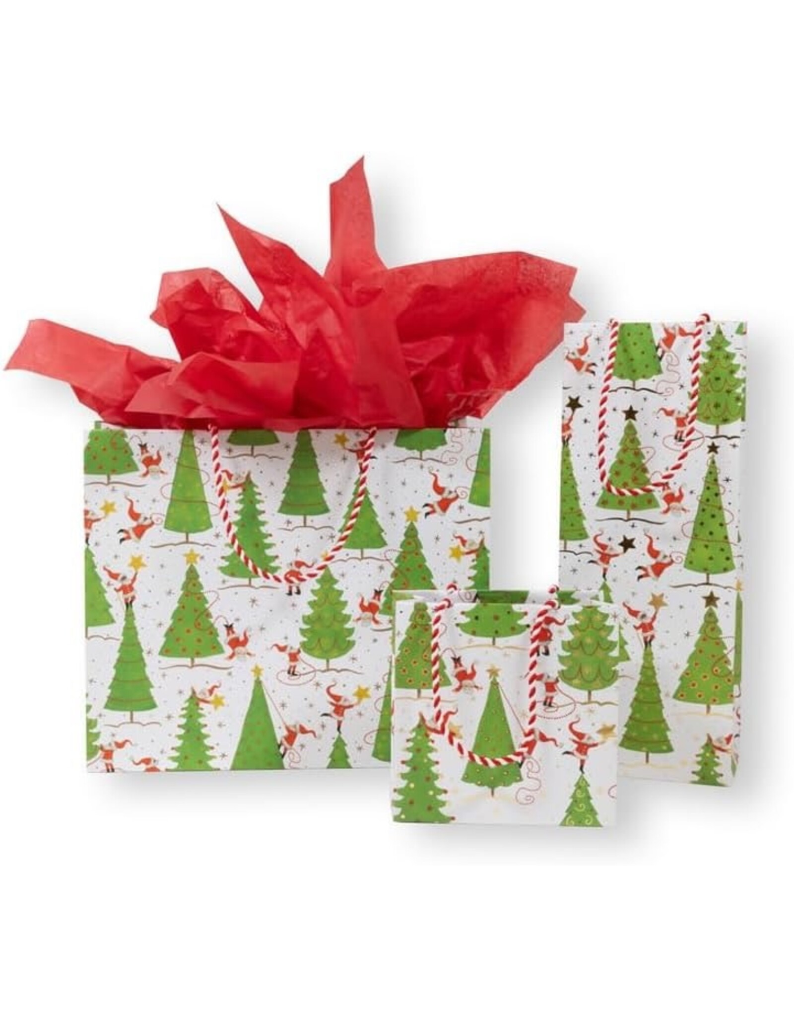 Caspari Christmas Gift Bag Large 11.75x4.75x10 Twirling Santas