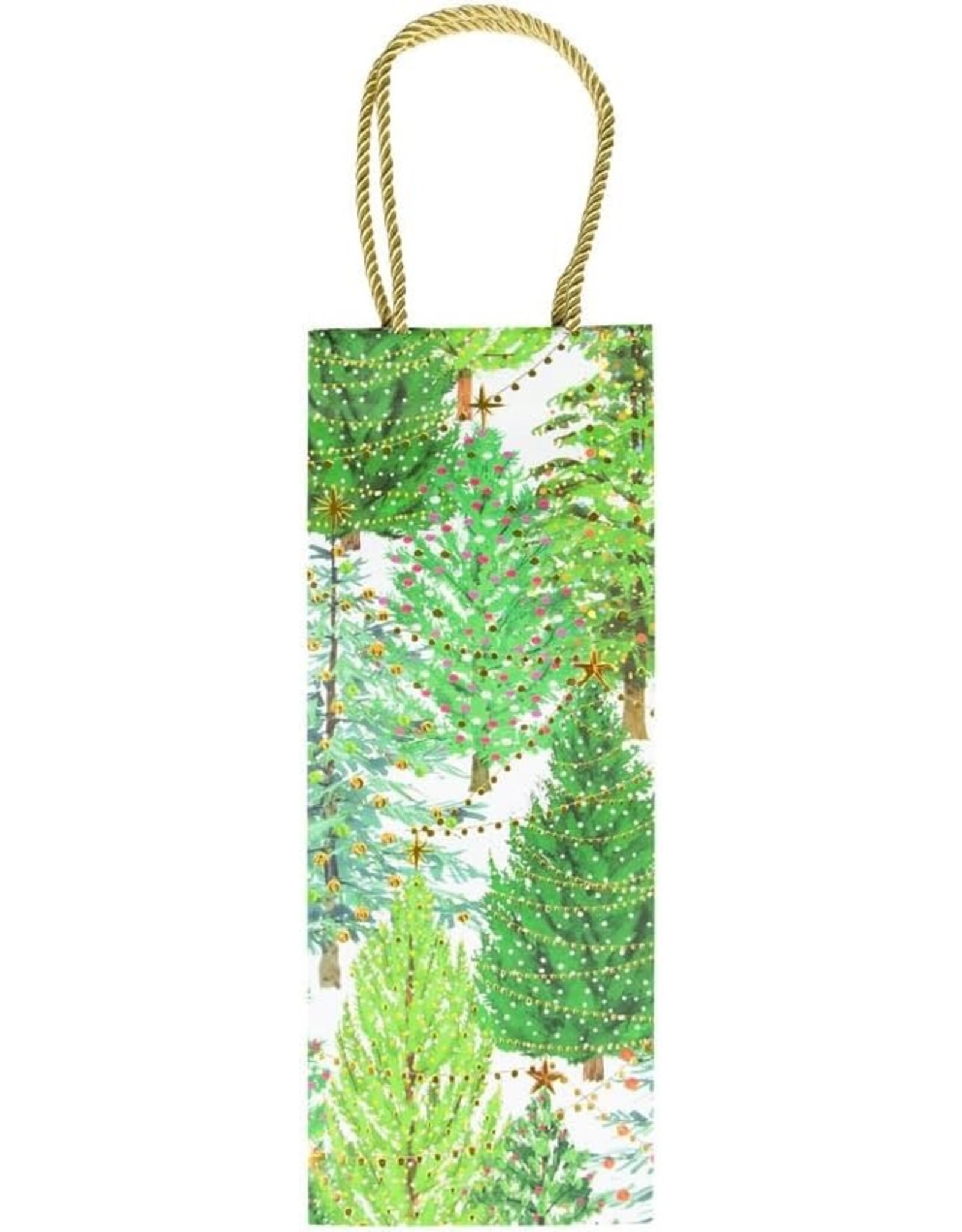 Caspari Christmas Wine And Bottle Gift Bag Trees W Lights