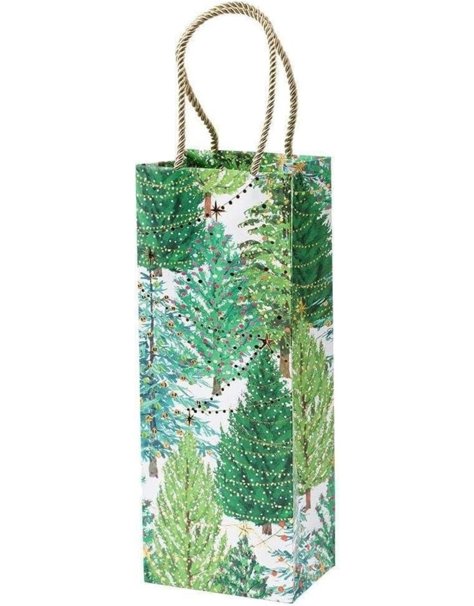 Caspari Christmas Wine And Bottle Gift Bag Trees W Lights