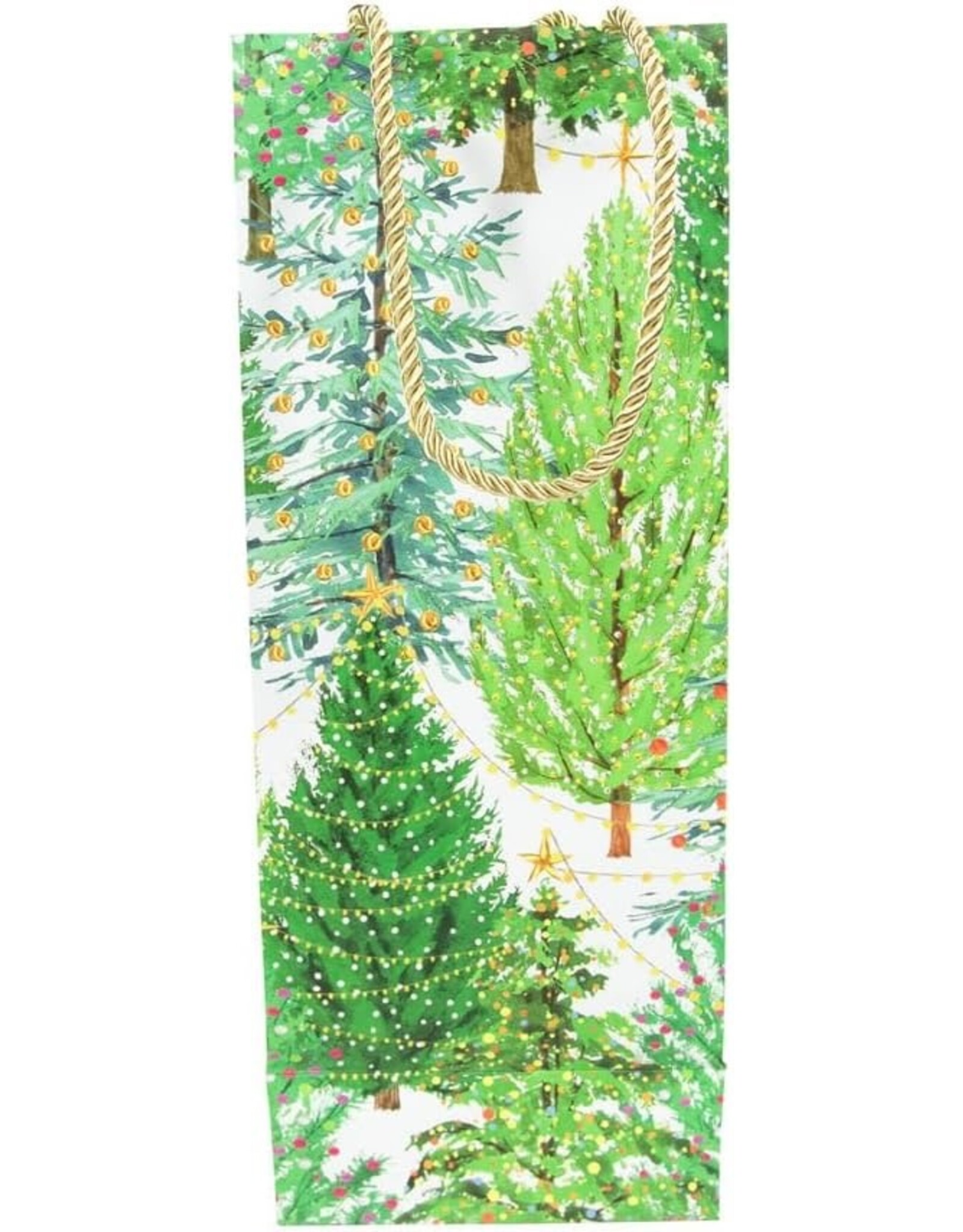 Caspari Christmas Wine And Bottle Gift Bag Trees W Lights