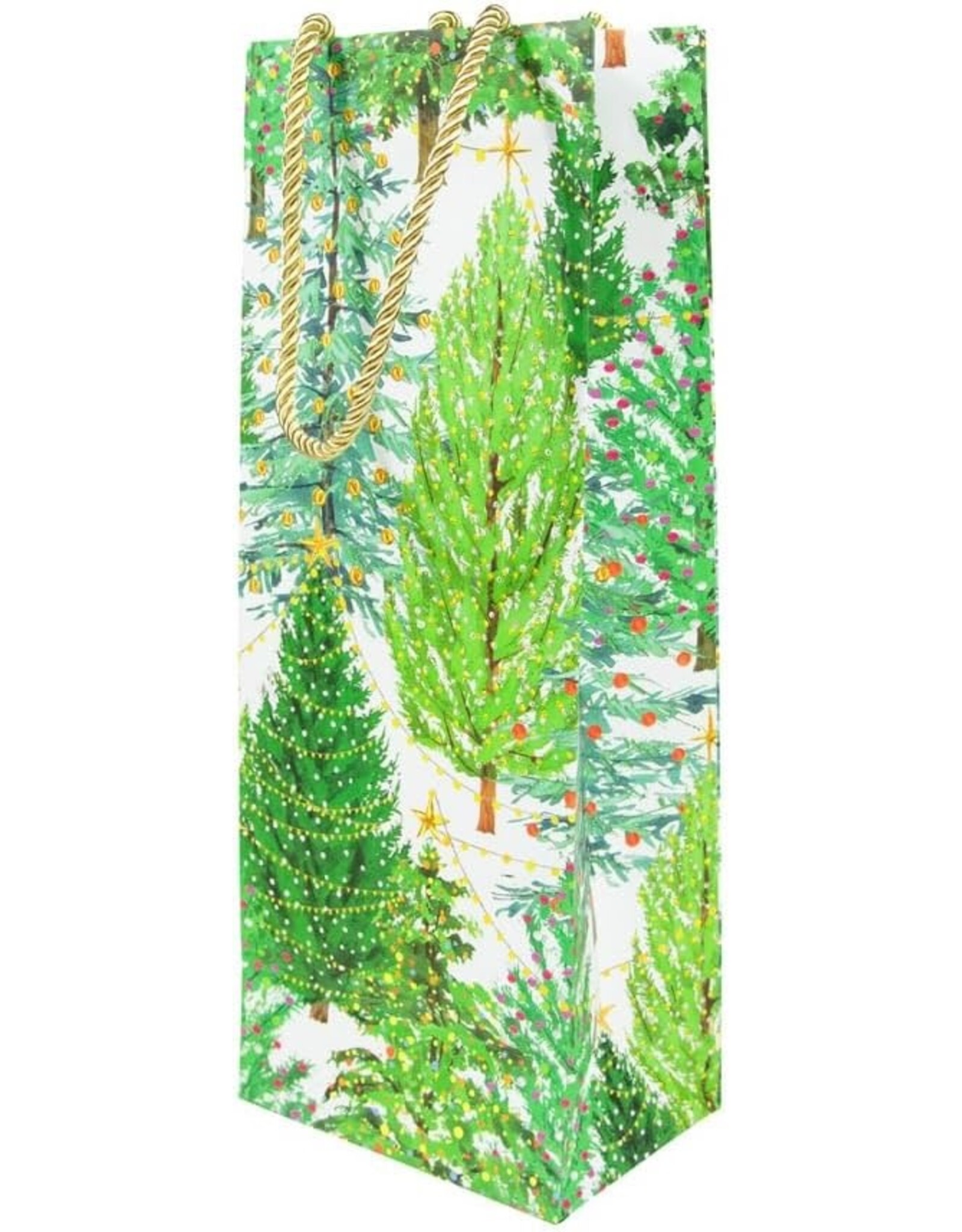 Caspari Christmas Wine And Bottle Gift Bag Trees W Lights