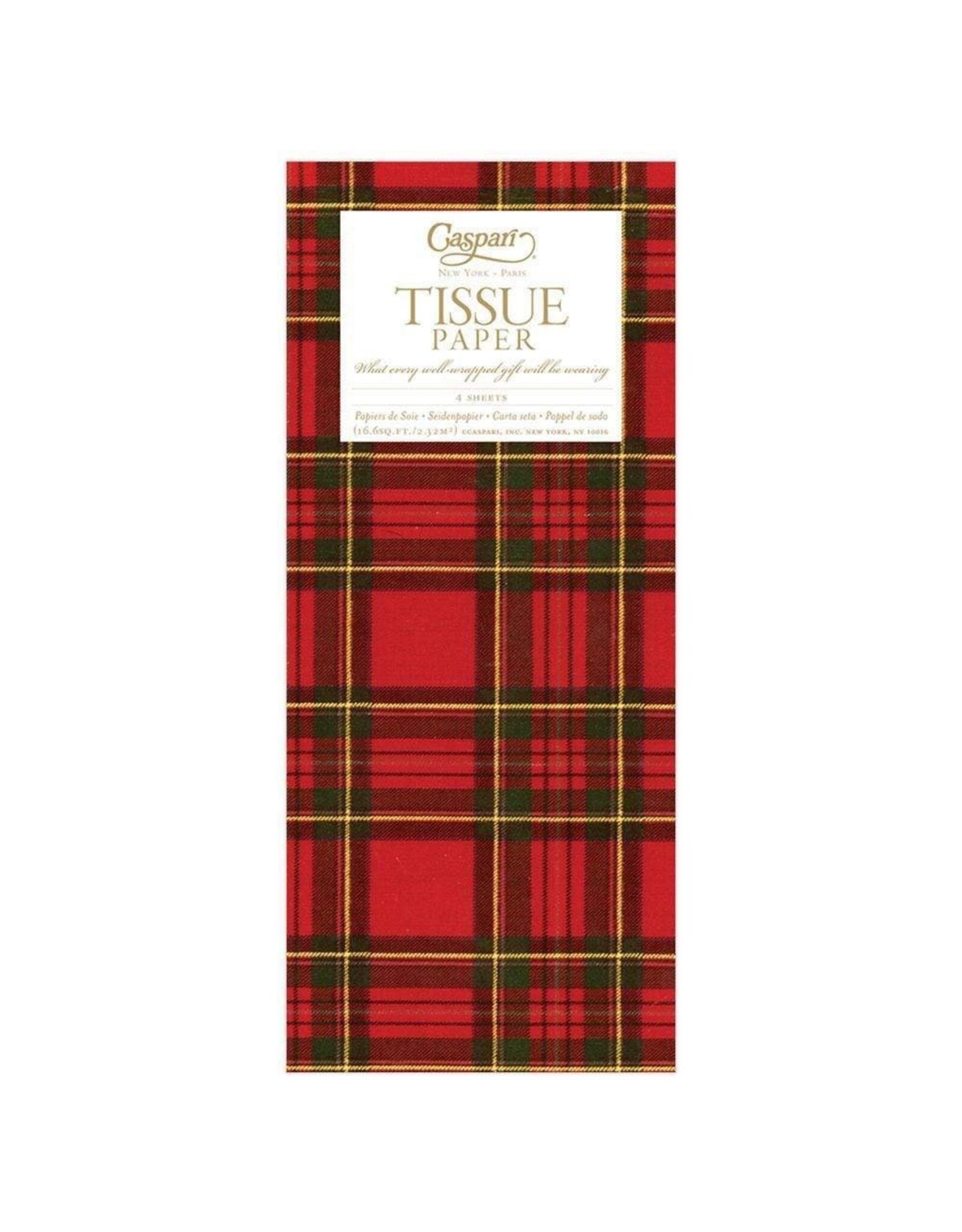Caspari Christmas Gift Tissue Paper 4 Sheets Royal Plaid