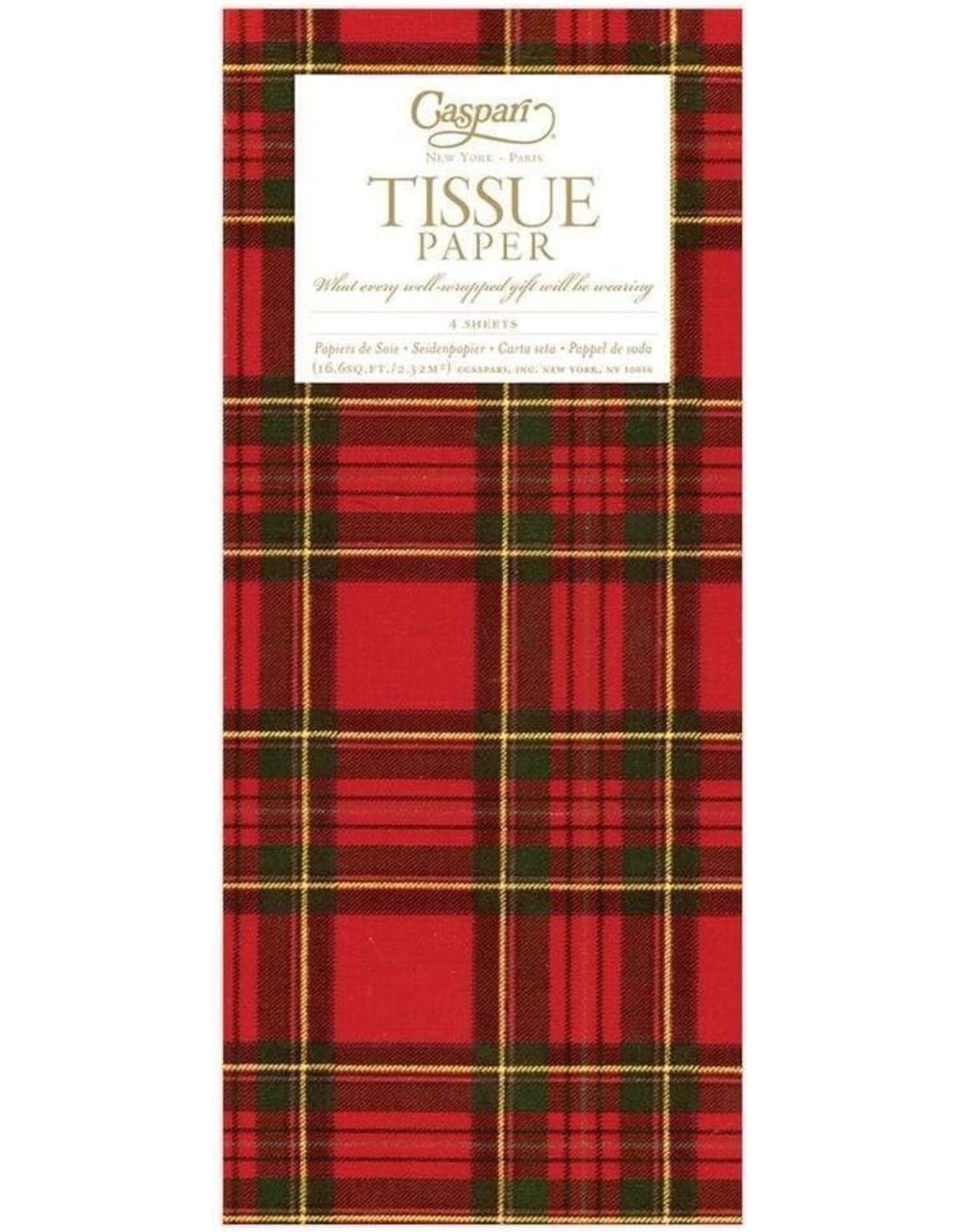 Caspari Christmas Gift Tissue Paper 4 Sheets Royal Plaid