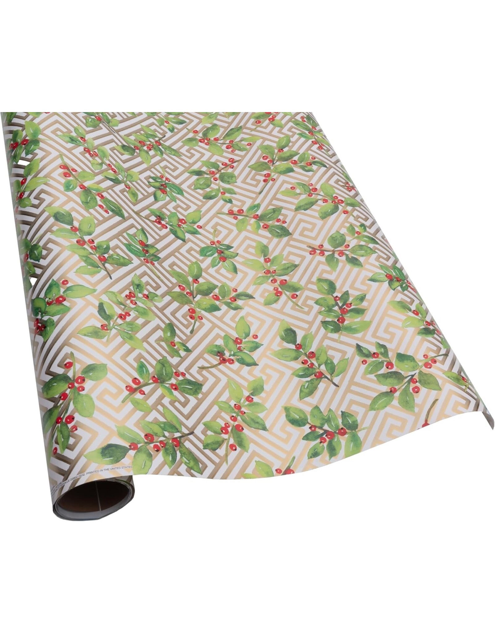 Caspari Gift Wrapping Paper 8ft Roll Holly And Fretwork