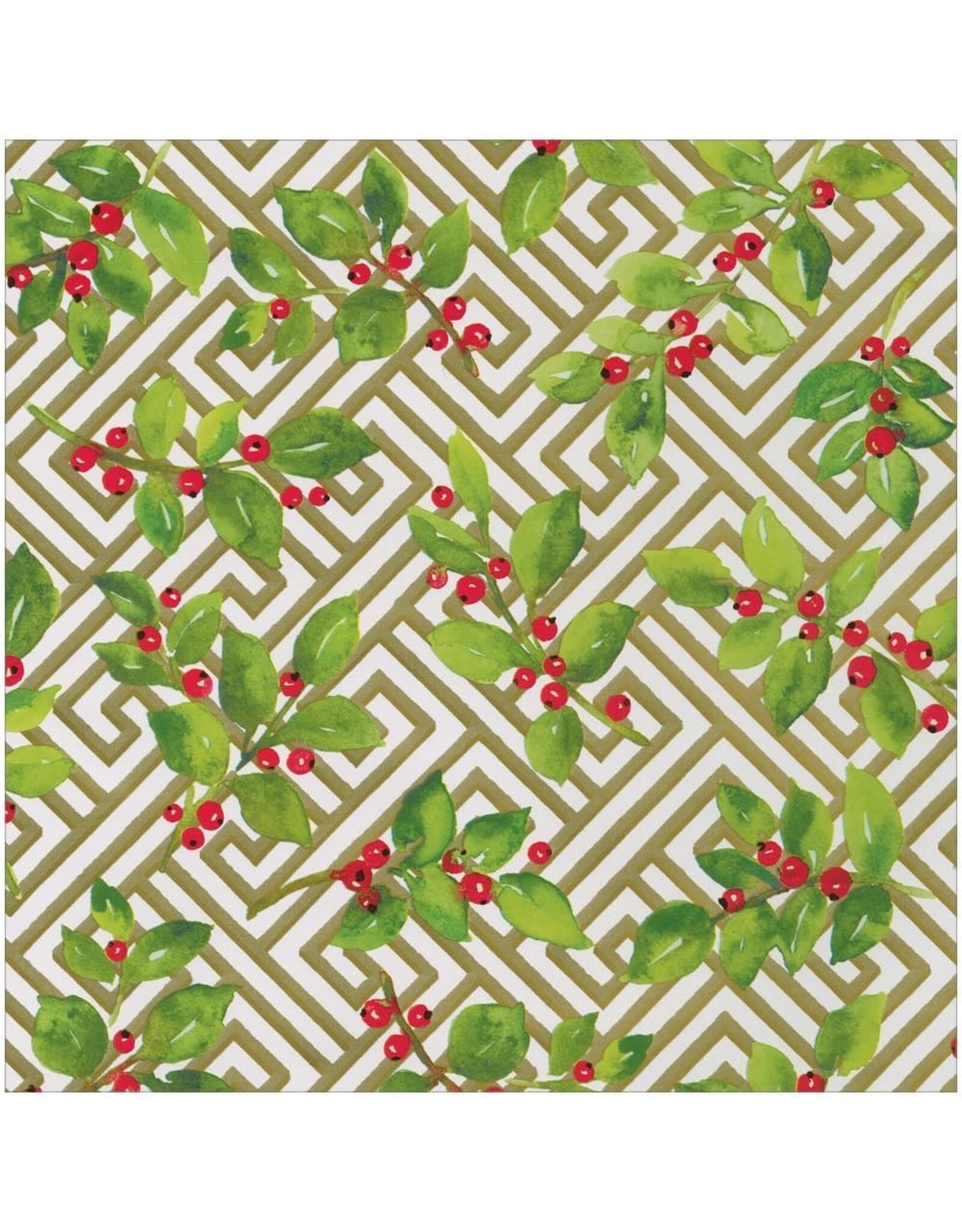 Caspari Gift Wrapping Paper 8ft Roll Holly And Fretwork