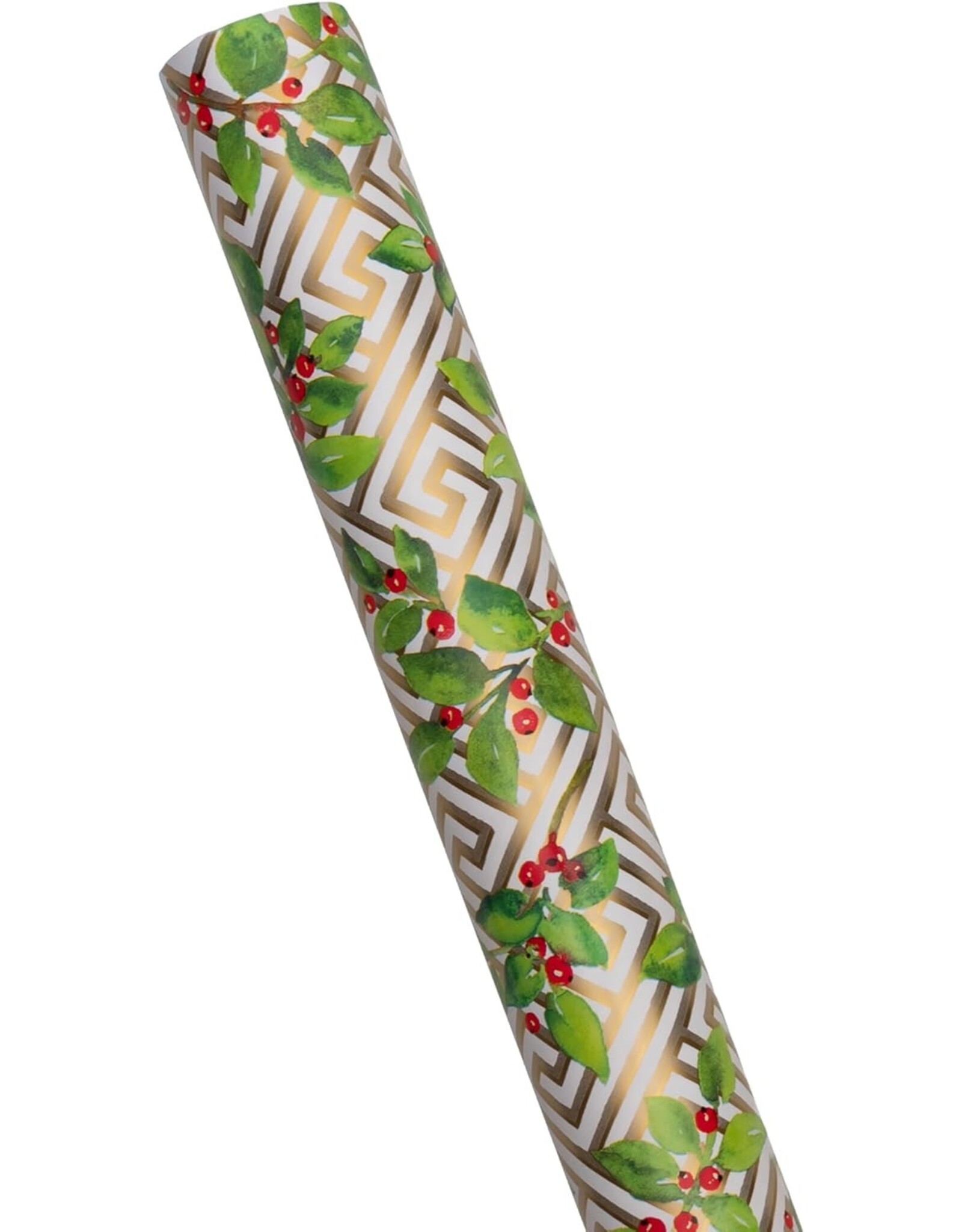 Caspari Gift Wrapping Paper 8ft Roll Holly And Fretwork