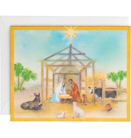 Caspari Boxed Christmas Cards 15pk Peaceful Creche Nativity
