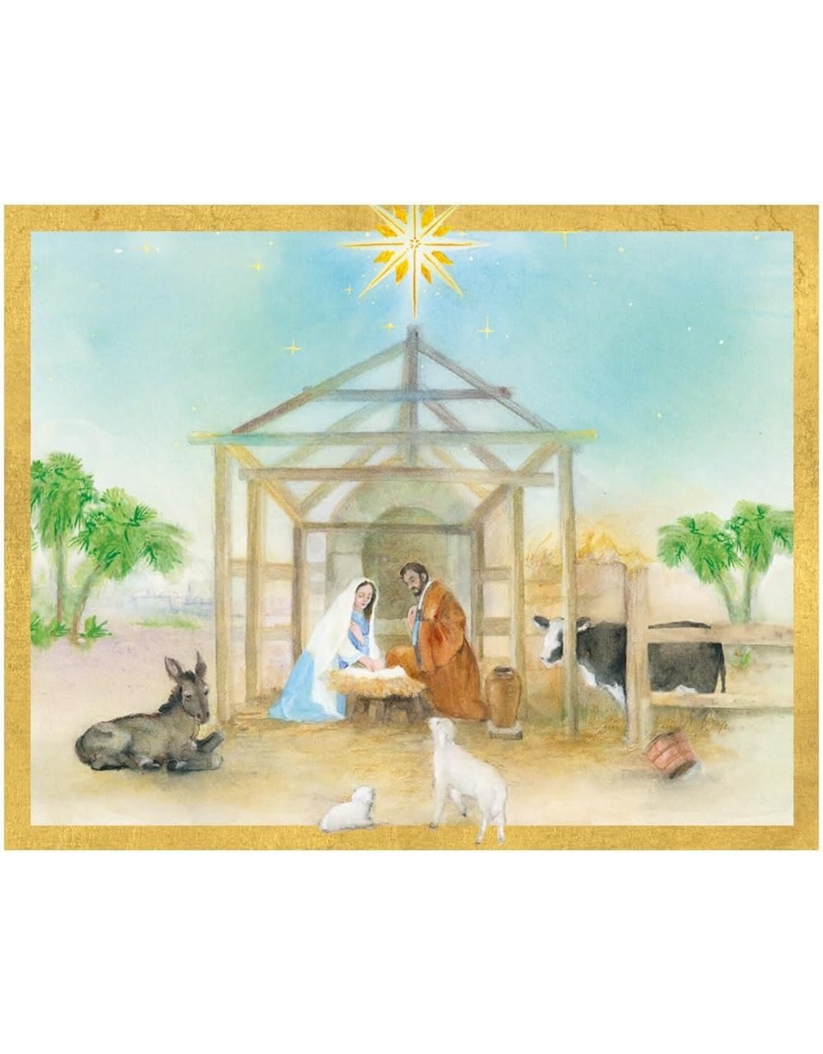 Caspari Boxed Christmas Cards 15pk Peaceful Creche Nativity