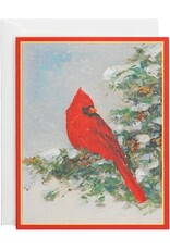 Caspari Boxed Christmas Cards 15pk Cardinal And Evergreen