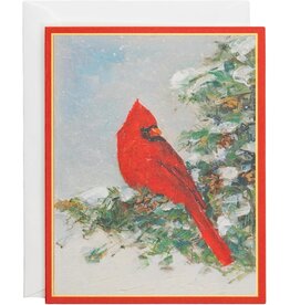Caspari Boxed Christmas Cards 15pk Cardinal And Evergreen